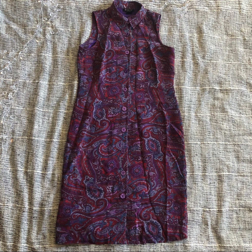 “Grace” Silk Paisley Button Down Dress/Vest